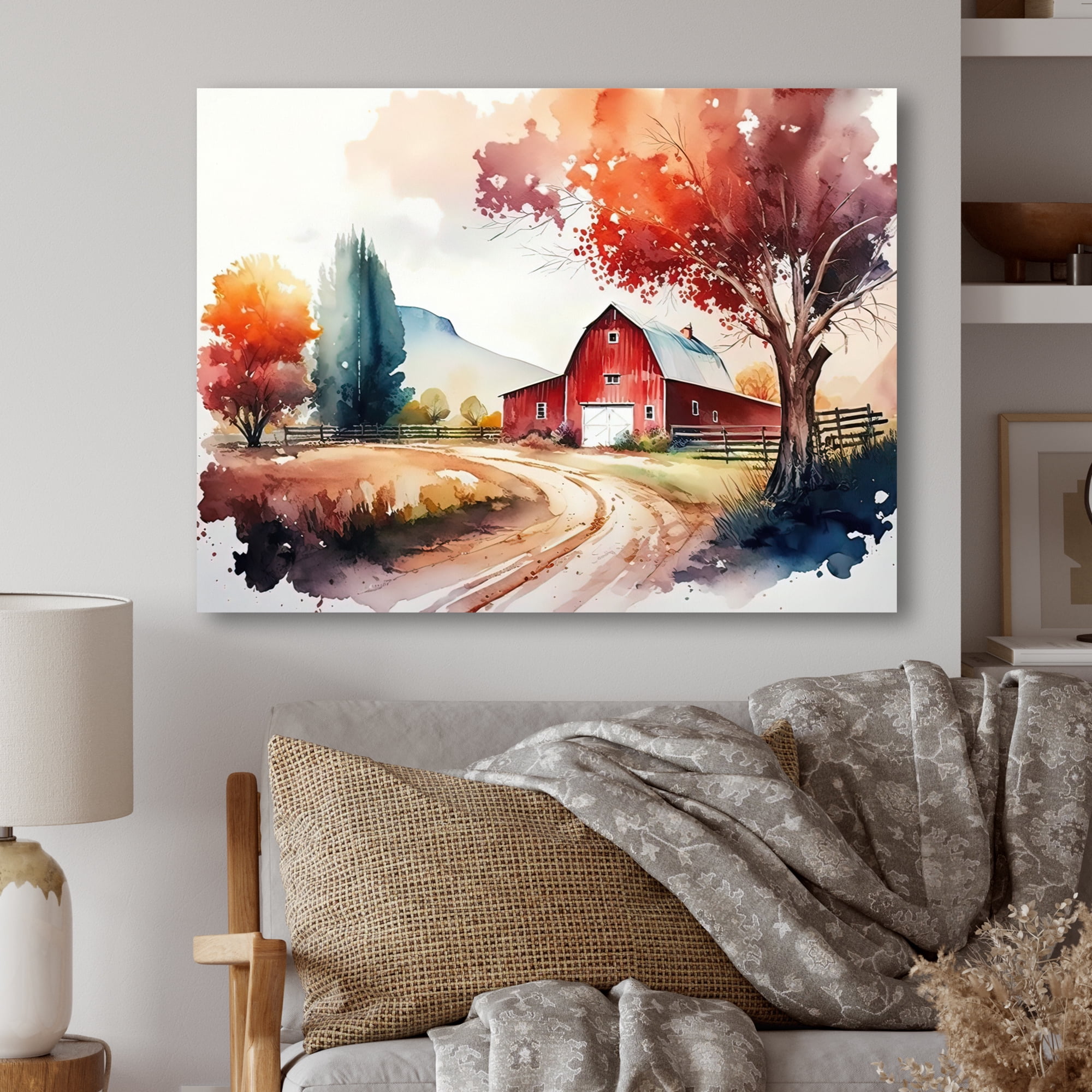 Designart Calm Red Barn In Spring VII Canvas Wall Art