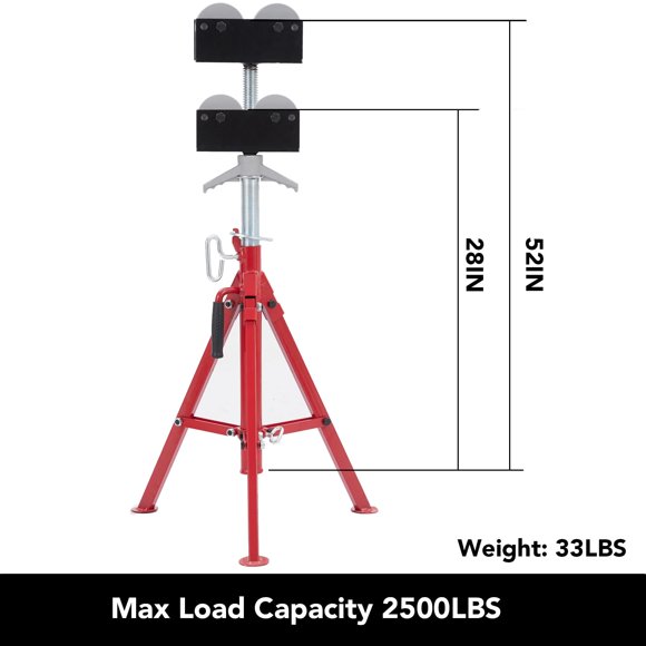 EDTara Adjustable Pipe Stand with Roller Head, 32"-55" Height, 2500LB Capacity, 1/8"-12" Pipe Support, Foldable Carbon Steel for Welding, Threading & Trailer Repair