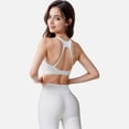 thumbnail image 5 of Active Women's Seamless Ribbed Sports Bra with Scoop Neck and Wide Straps - Medium, White, 5 of 7