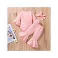thumbnail image 3 of Baby Girls Fall Winter Clothes Flared Long Sleeve Romper + Bell-Bottomed Pants Outfits Set with Headband, 3 of 9