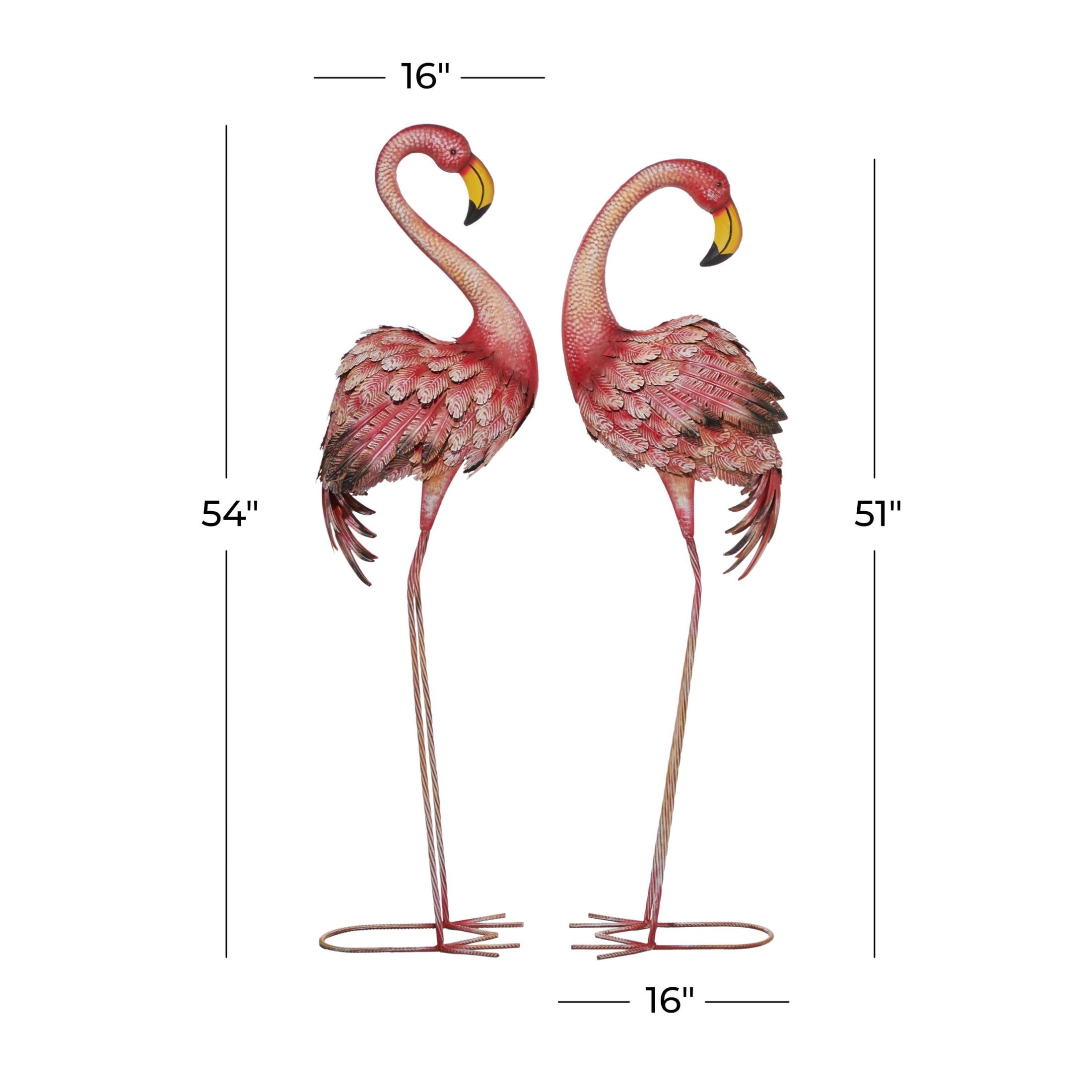 DecMode 54" Indoor Outdoor Standing Flamingo Garden Sculpture with Yellow Accents (2 Pack)