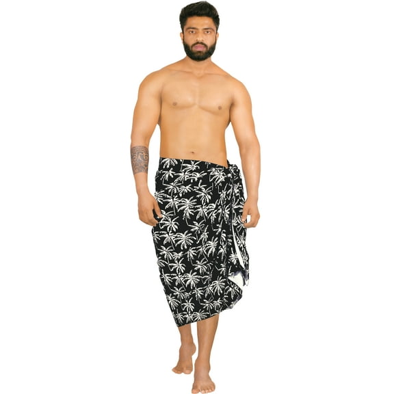 HAPPY BAY Men's Pareo Standard Vacation Sarong Full Beach Wrap One Size Metal, Palm Tree Summer Vacation Aloha