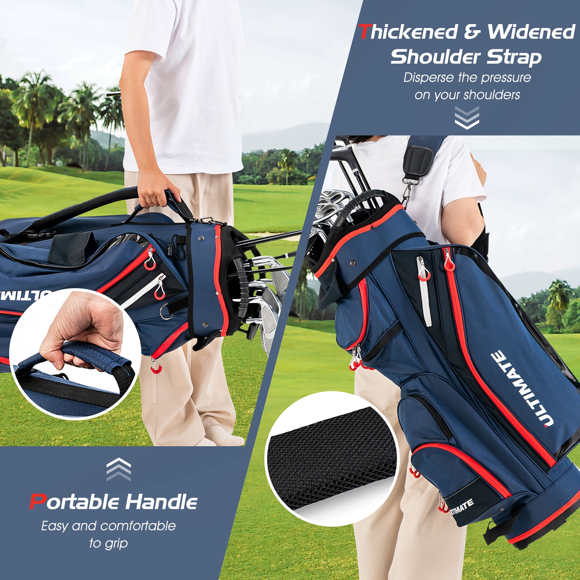 Gymax 9.5" Golf Cart Bag w/14 Divider Rain Hood Cooler Bag 8 Pockets