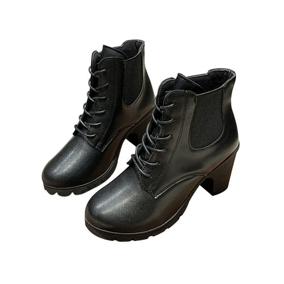 Luxalzxs Women's Round Toe Chunky Block Mid Heel Ankle Boots Platform Lace Up Dress Short Booties