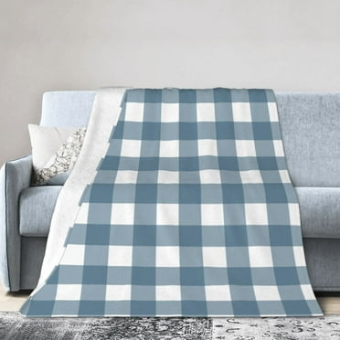 Blue Gingham Print Blanket, Fluffy Soft Cozy Blanket Flannel Plush Microfiber Couch Throw, Bedding, 40"x30"