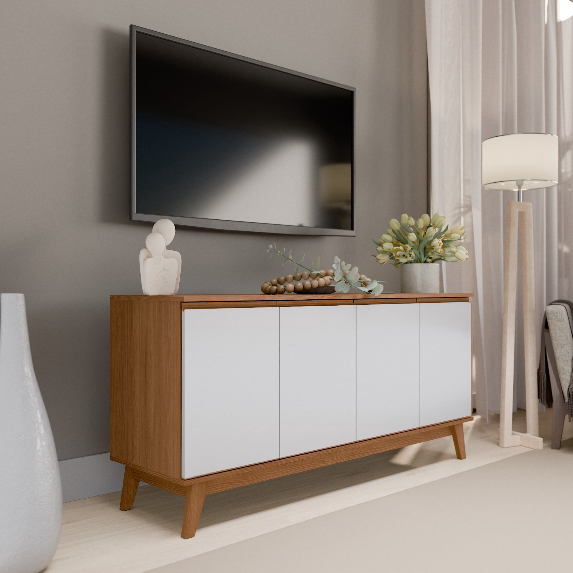 Kappesberg Tokyo 4-Door Sideboard with Soft-Close Doors and 2-Shelves, Golden Oak/White Finish