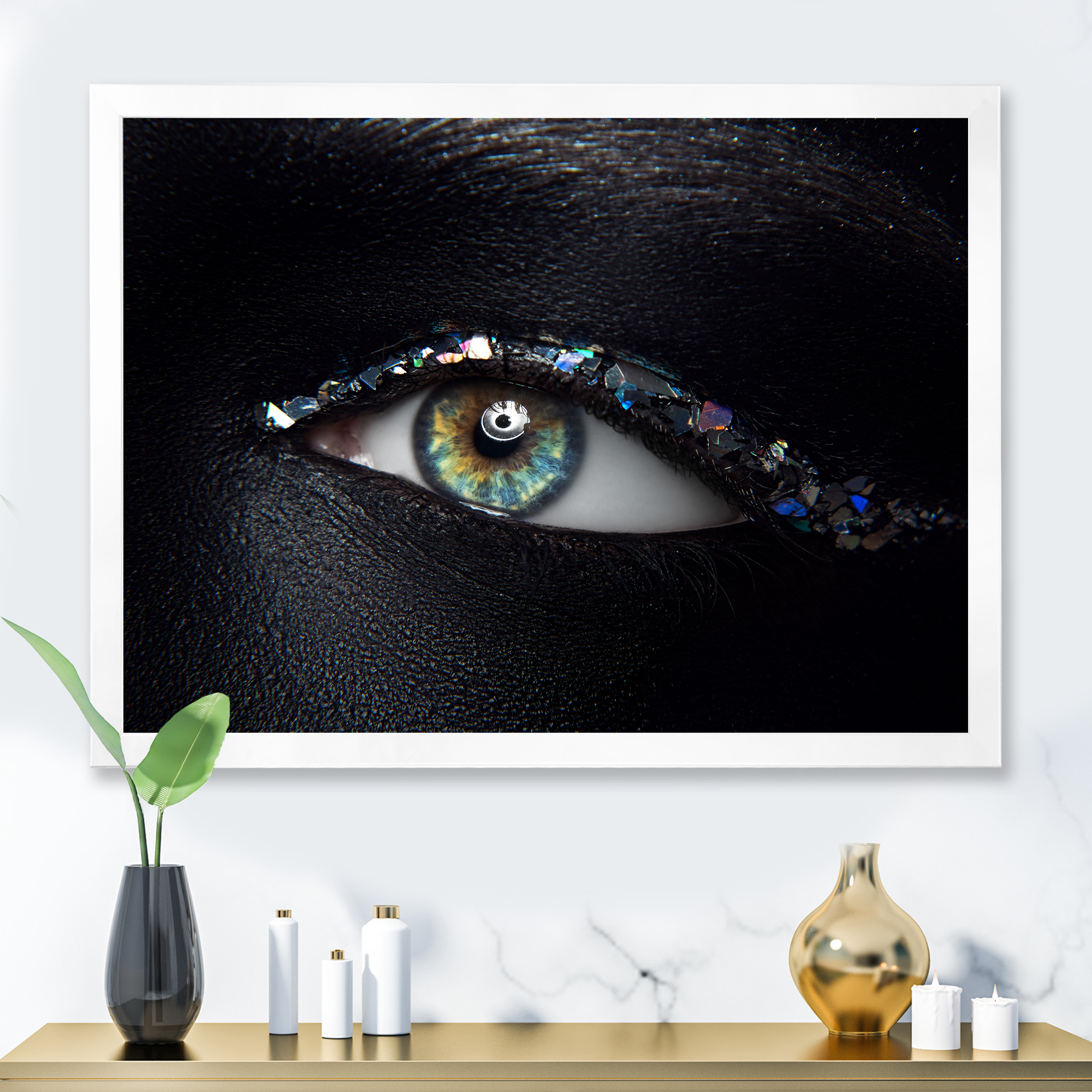 Designart 'Girl Eyes With Multi-Colored Glass Sparkles' Modern Framed Art Print