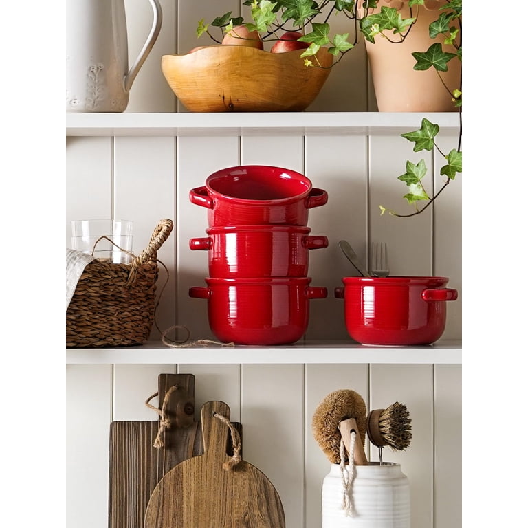Le Tauci 28 oz Red Ceramic Soup Bowls with Handles, Set of 4 photo 6