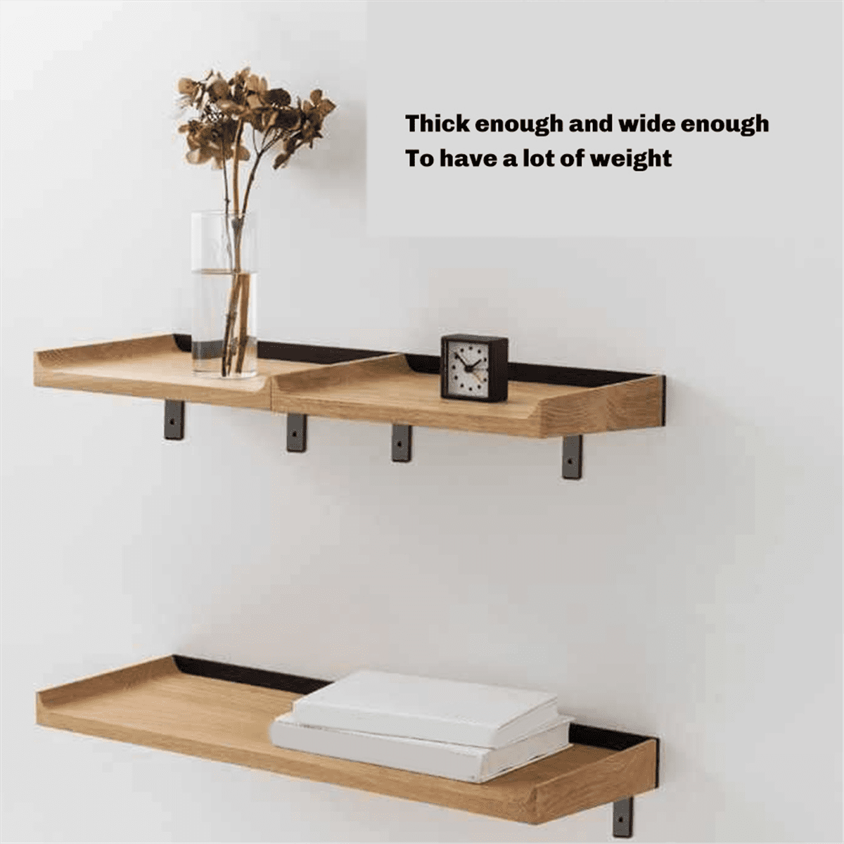 6PCS 12Inch Floating Shelf Brackets Heavy Duty Shelves Brackets, 1/5 Inch Thicked L Brackets for Shelves Support Black