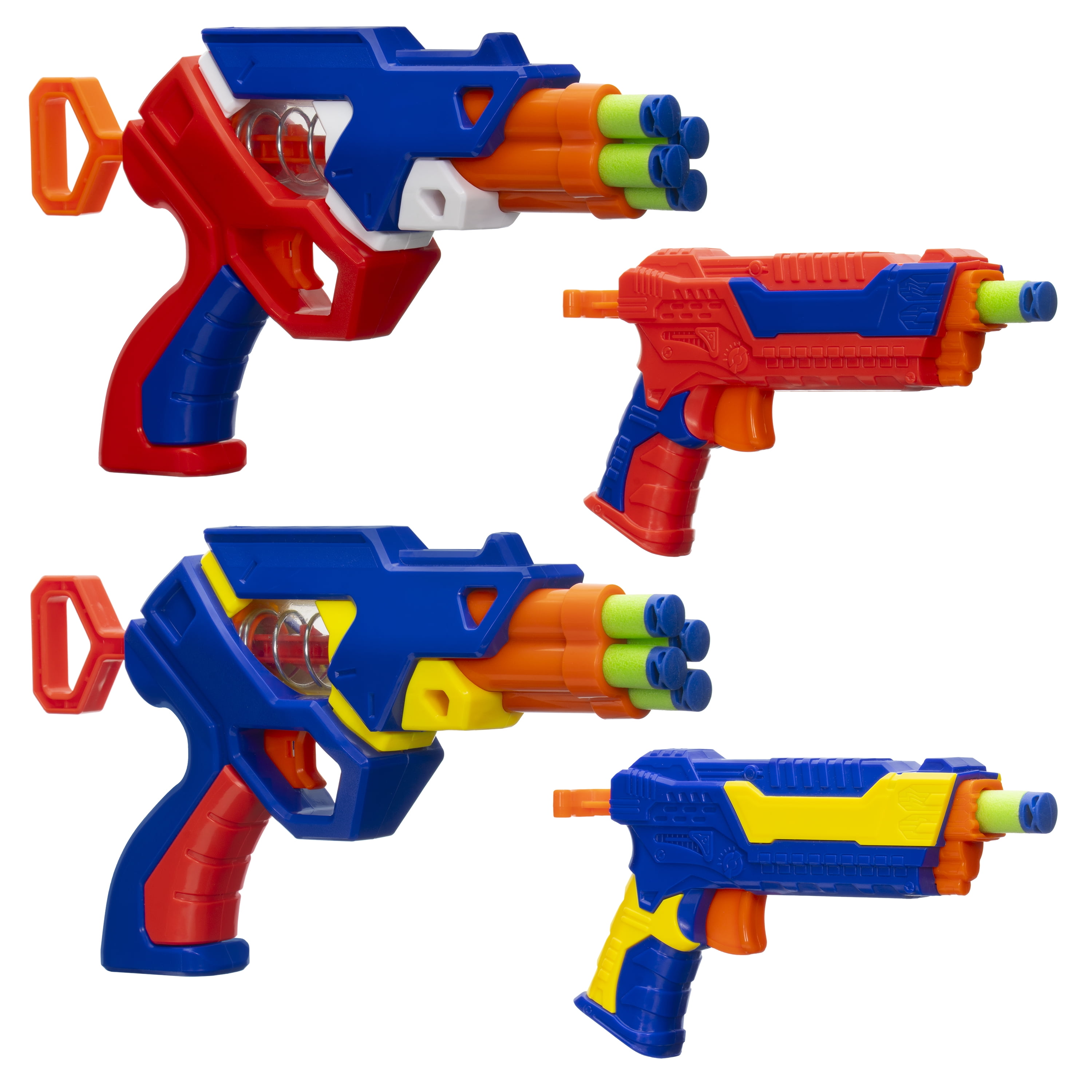 Adventure Force Combo Strike Foam Dart Blaster Set, Spring-Powered, 4 Blasters with 20 Accu-Blast Darts, Outdoor Play, Compatible with Nerf and XShot, Ages 8+