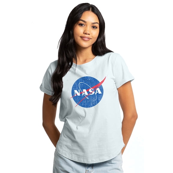 Nasa Meatball Logo Distressed Women's Graphic T-Shirt Rolled Sleeve Tee