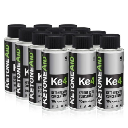 KetoneAid Ke4 Ketone Ester Concentrate, 12 Pack, 144 Serv., 60mL, Zero Carb, Keto Not Required