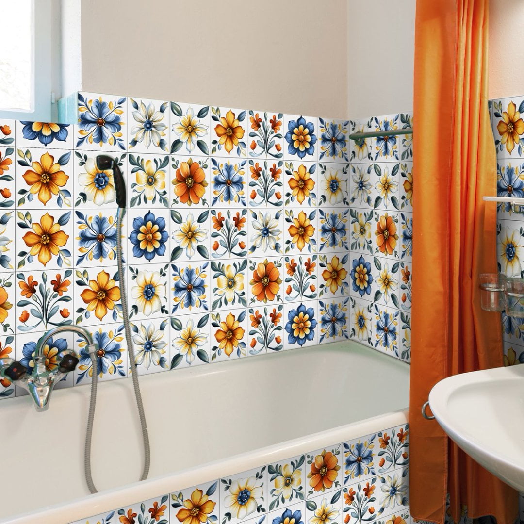 30 Pcs Tile Wall Sticker Kitchen Backsplash 5.9"x5.9" Removable Waterproof PVC Flowers DIY Decals Peel and Stick Tiles