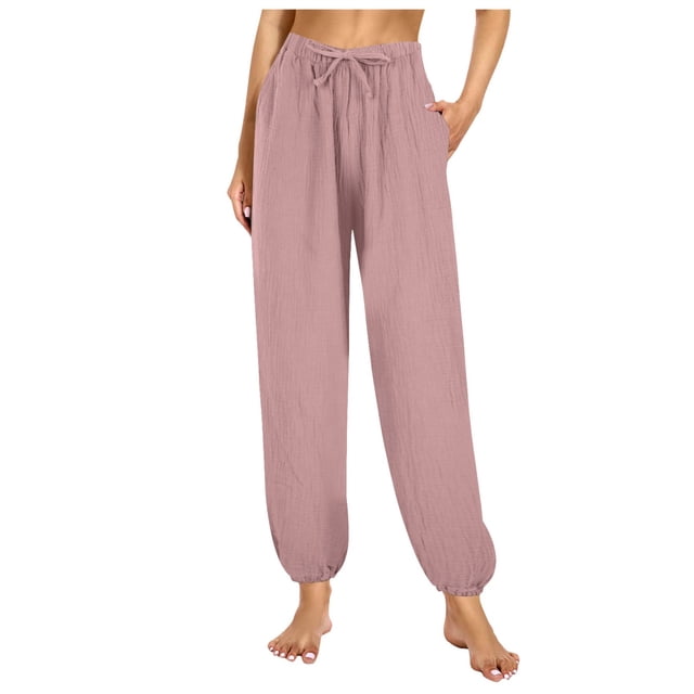 2025 Pantalon Décontracté pour Femmes Couleur Unie Anti-Rides Confortable Simple Amincissant Taille Élastique Combinaison Décontractée pour Femmes Long Pantalon Poche Pantalon de Pyjama Pantalon de Maison Pantalon Décontracté Jambe Droite