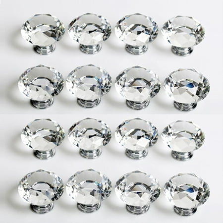 Clear Acrylic Drawer Knobs 16pcs 40mm(1.57inches) Clear Glass Crystal Diamond Shape Cabinet Knob Drawer Pull Handle Kitchen ()