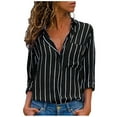 thumbnail image 1 of hgsbede Button Down Shirts for Women Casual Striped Printing Long Sleeve V-Neck Blouse Tops, 1 of 7