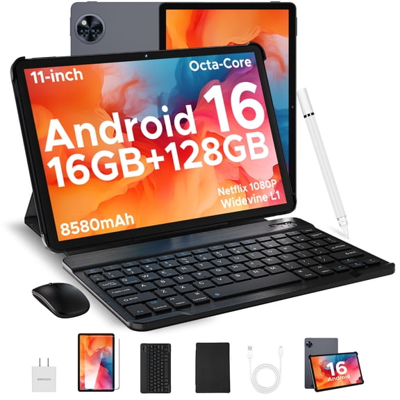 DOOGEE U11 Android 16 Tablet with Keyboard, 11 inch Tablet & Gemini AI, 16GB 128GB/2TB, 8580mAh Android Tablet, Unisoc T7200 Octa-Core Gaming Tablets, 13MP 5MP, Widevine L1/BT5.0 6G WiFi, Metal Body