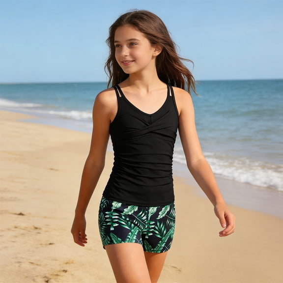 MEZZALL Children Swimsuit Girls One-Pieces Monokini Swim Kids Leaf Printed Beachwear Sunny Summer Swimwear Suits Snorkel Theme Birthday Bathing Suit