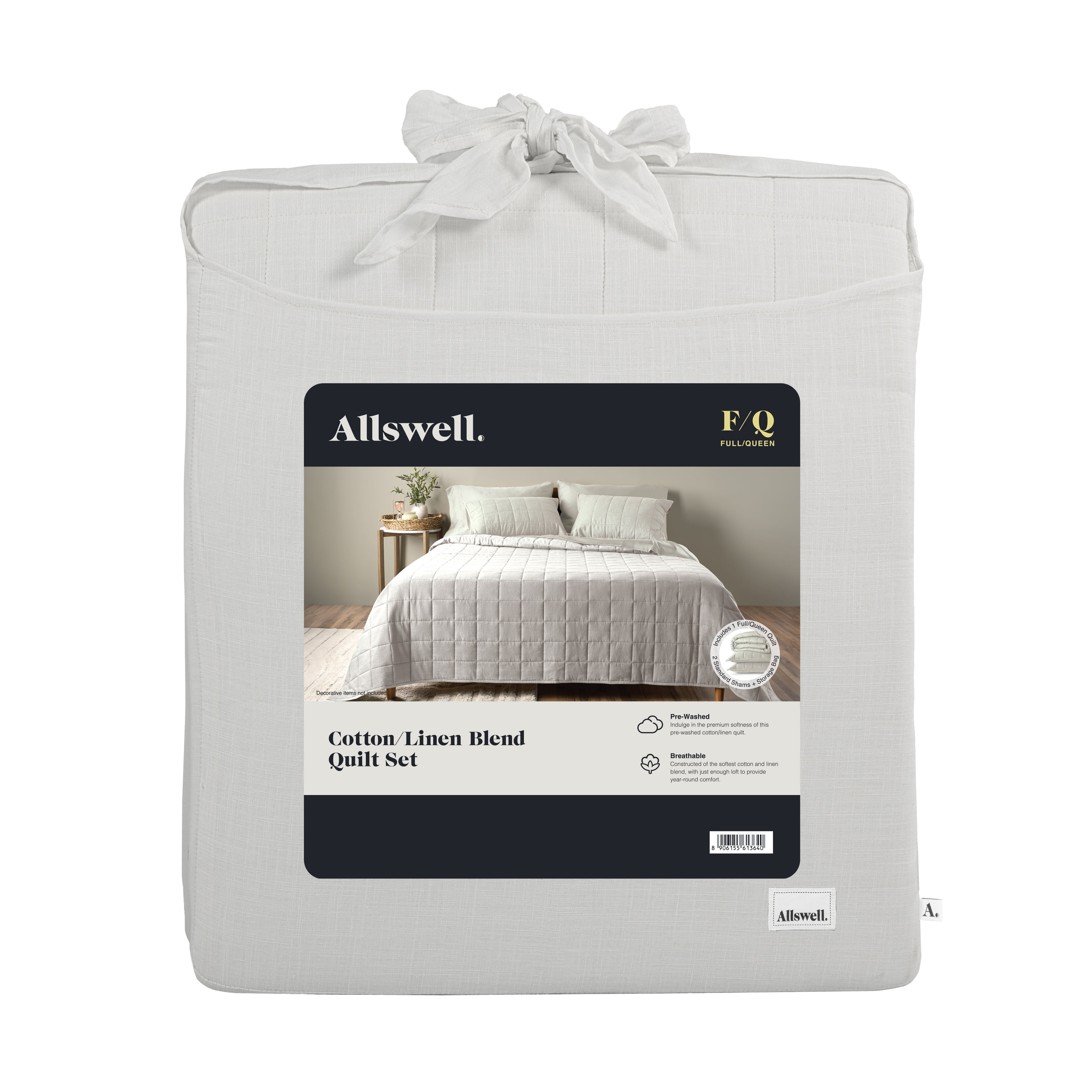 Allswell Cotton Linen Blend Quilt Set, Bleached Linen, Full/Queen