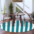 thumbnail image 4 of Teal Striped Large Area Rugs for Bedroom Living Room, Soft Non Slip Carpet Bedside Rug, Simple Art Vertical Stripe Farmhouse Round Floor Cover Kitchen Accent Rug 8' for Dining Room/Office, 4 of 9