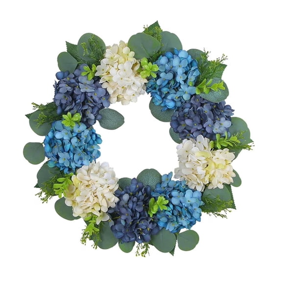 Blue and White Hydrangea Wreath Door Hanging with Dry Branches, Artificial Floral Wreath for Front Door Home Wall Window Farmhouse Wedding Party Spring Summer All Seasons Decoration