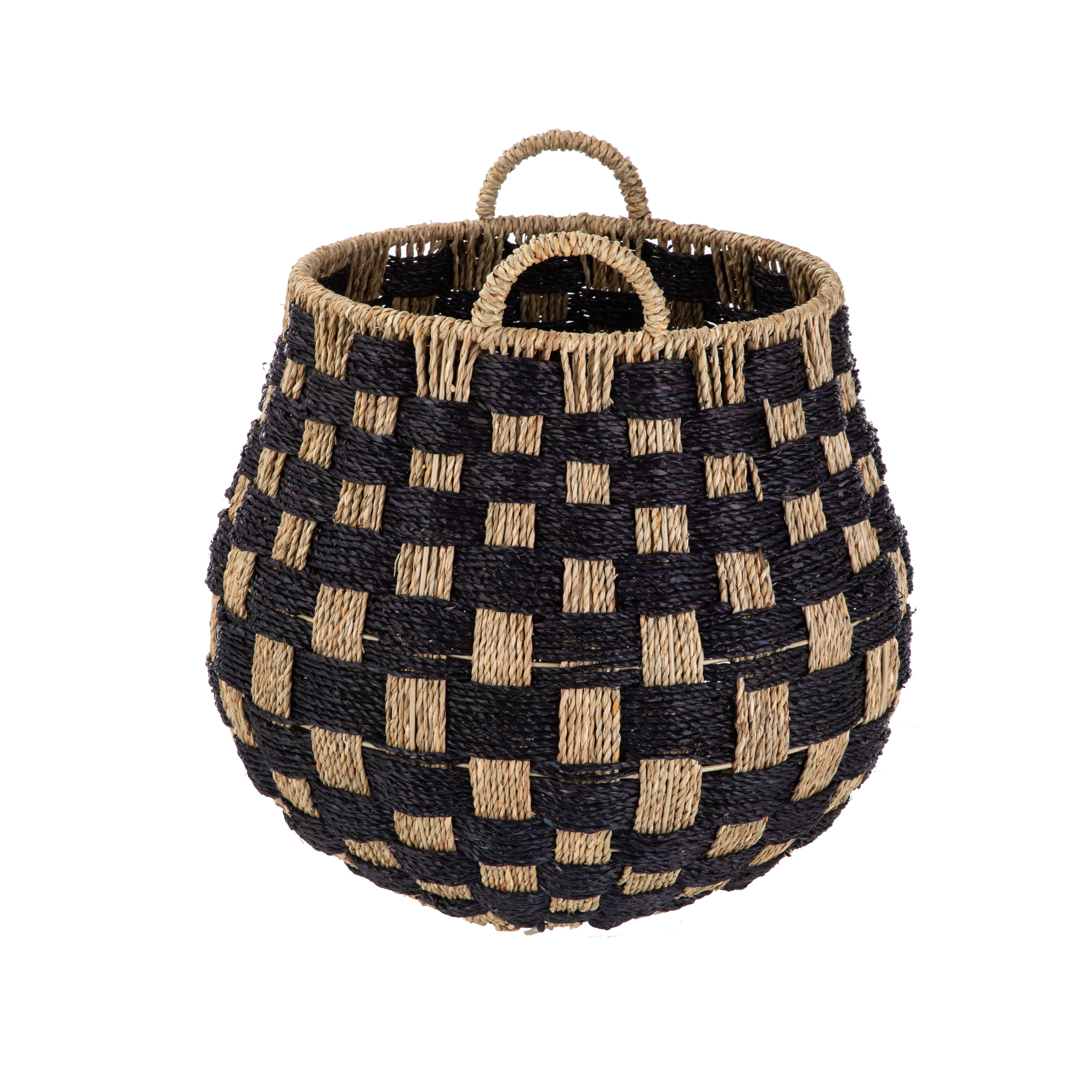 Better Homes & Gardens Large Round Checkered Seagrass Storage Basket with Handles, 2 Pack