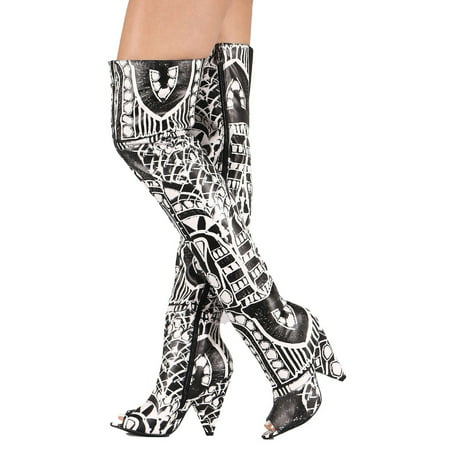 Hollywood-01 Over Knee Thigh High Open Toe Cone Heel Grpahic Print (Best Over The Knee Boots For Petites)