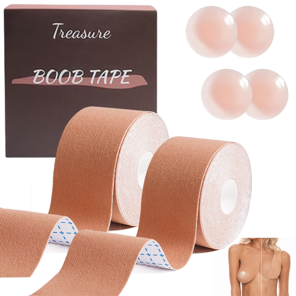 Boob Tape Breast Lift Tape, Body Tape for Breast Lift w 2 Pcs Silicone Breast Reusable