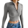 thumbnail image 6 of Lixiuxyad Women's Casual Solid Color Zipper V Neck Slim Fit Sweater T Shirt For Autumn And Winter Seasons Summer Tee Shirts,Gray M, 6 of 6