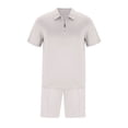 thumbnail image 4 of Mens Pantalones Casuales Sólido de Pie Cuello Cremallera Set Deportivo con Manga Corta Solapa Y Pantalones Cortos, 4 of 5