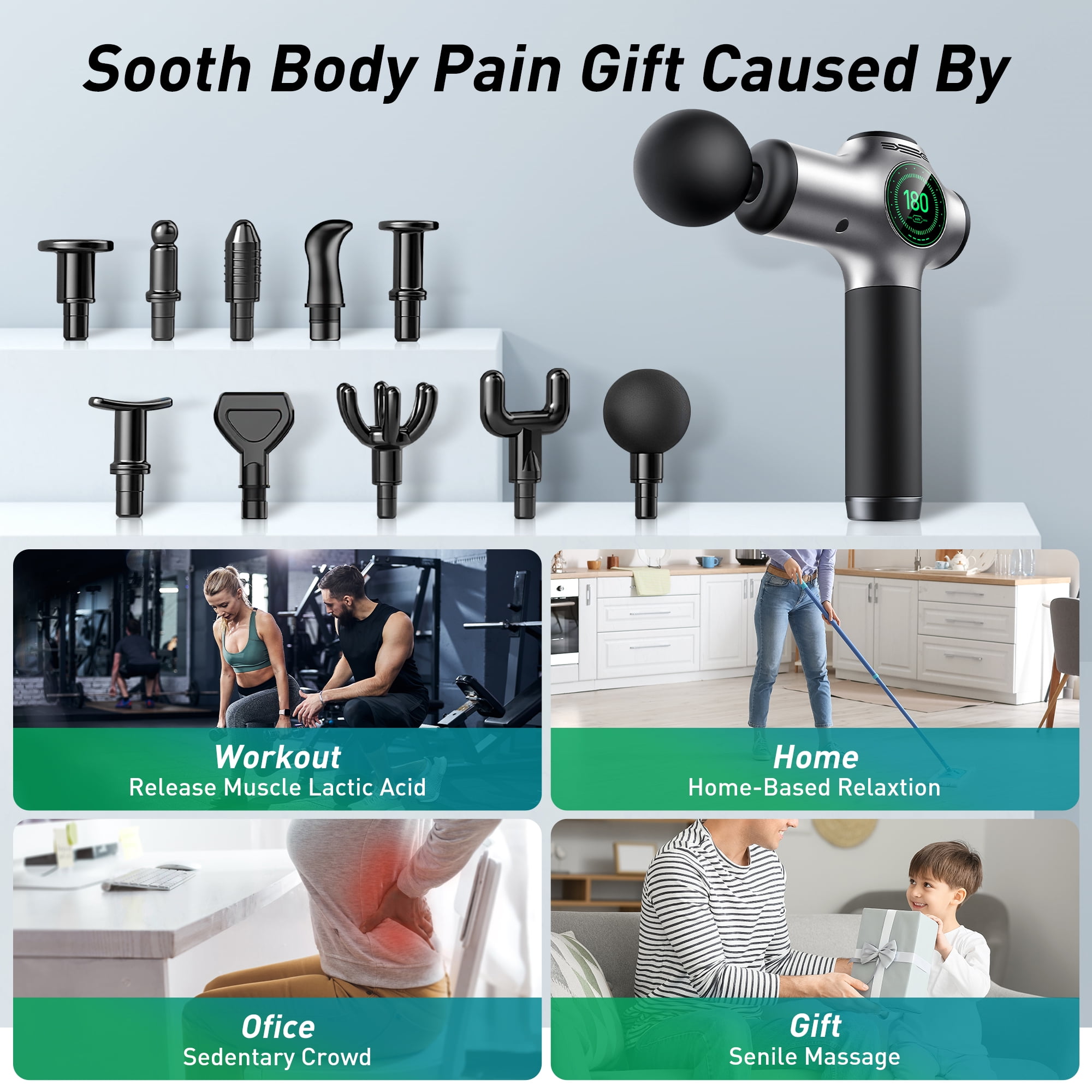 Cshidworld 99 Speed Massage Gun, Upgrade Deep Tissue Back Massager with 10 Massages Heads & Silent Brush Motor, Percussion Massage Guns for Athletes for Pain Relief, Massager for Treatment,Silver