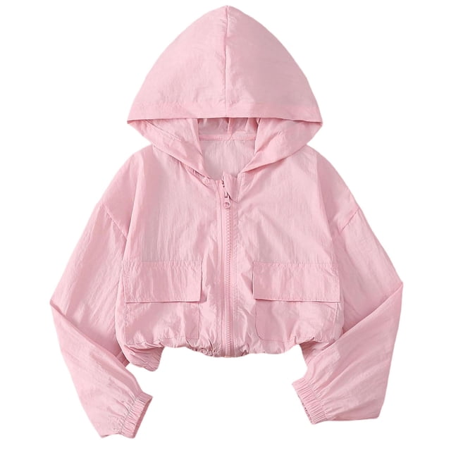 Chaqueta Ligera de Verano Color Sólido de las Niñas con Capucha de Moda Y Versátil para Niños Chaqueta Ligera