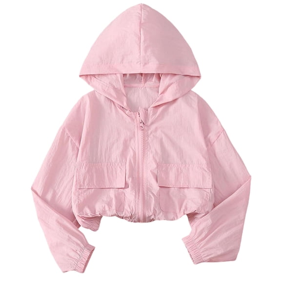 Cethrio Girls Sun Protection Jackets Size 10-12, Outdoor Long Sleeve Lightweight Full Zip Kids Rash Guard Outerwear with Hood Pink Size 10