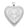 thumbnail image 3 of Sterling Silver 21mm Brushed and Polished Heart with Wings Heart Locket Pendant, 3 of 5