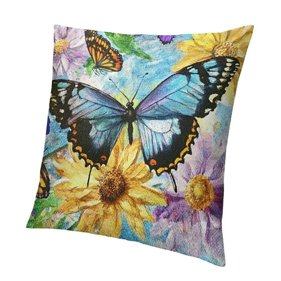 Patifu Butterfly Outdoor Waterproof Throw Pillow Covers  Floral Green Tropical Pillowcase Square Cushion Case, Farmhouse Garden Decorative Pillows for Couch Beach Patio 12x12in
