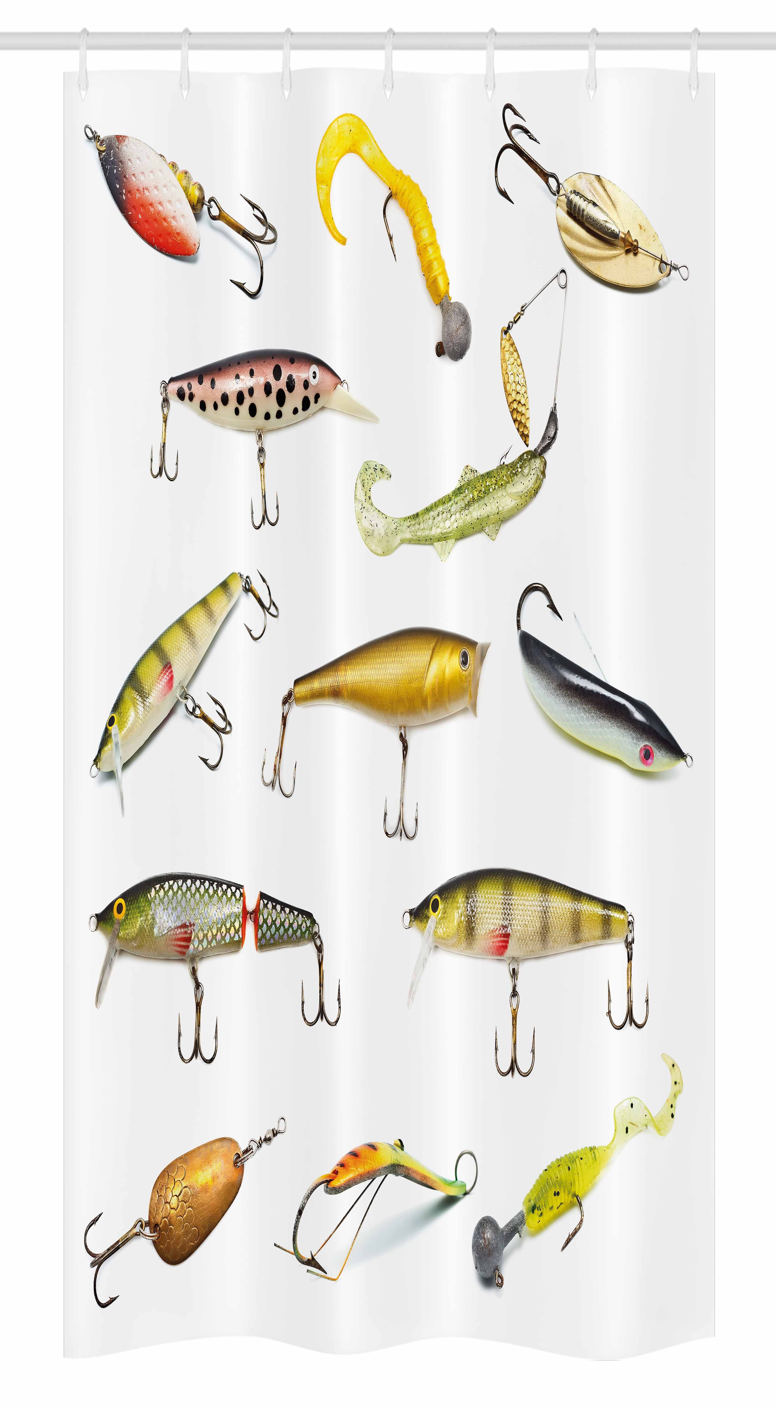 Fishing Lures Fish Tackles on Wooden Shower Curtians Bathroom Decor Waterproof 