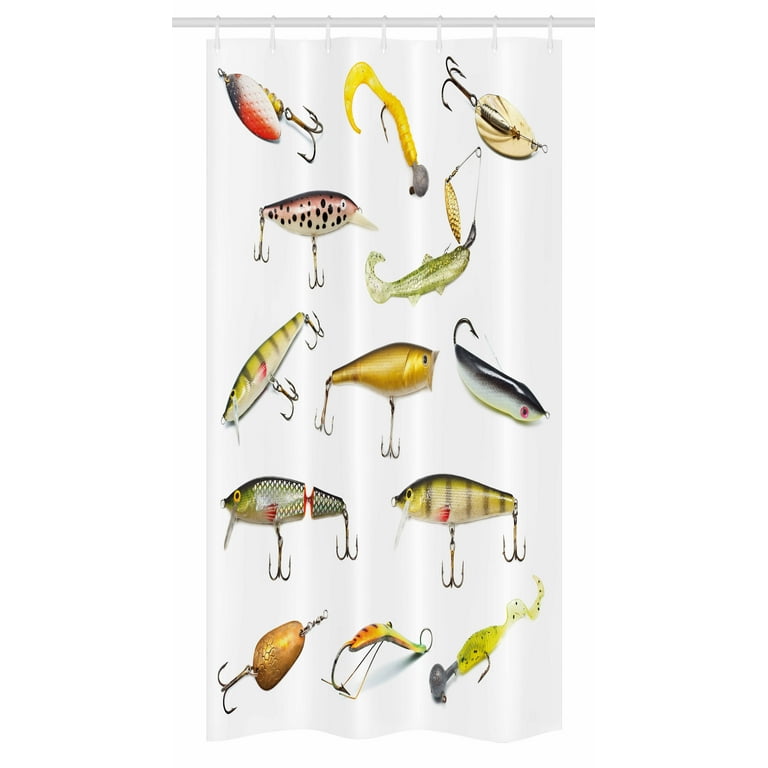 Fishing Stall Shower Curtain, Fishing Tackle Bait for Spearing Trapping  Catching Aquatic Animals Molluscs Design, Fabric Bathroom Set with Hooks,  36W