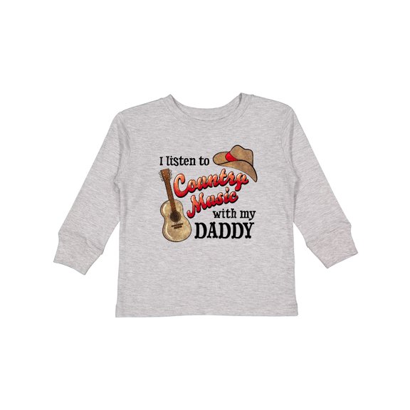 Inktastic I Listen to Country Music with my Daddy Guitar and Hat Boys or Girls Long Sleeve Toddler T-Shirt