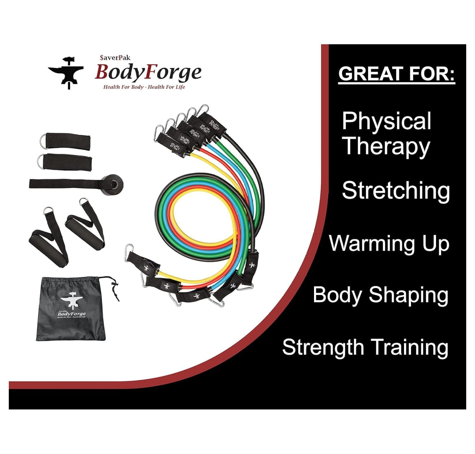 BodyForge Resistance Bands, Exercise Bands，Resistance Bands for Working Out, Work Out Bands with Handles for Men and Women Fitness, Strength Training Home Gym Equipment
