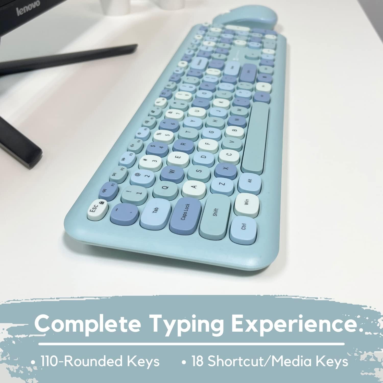 X9 Performance Cute Keyboard and Mouse Combo - Transform Your Space with a Colorful Blue Wireless Keyboard and Mouse Retro Set (110 Keys and 18 Shortcuts) - Aesthetic Keyboard for PC Computer, Laptop