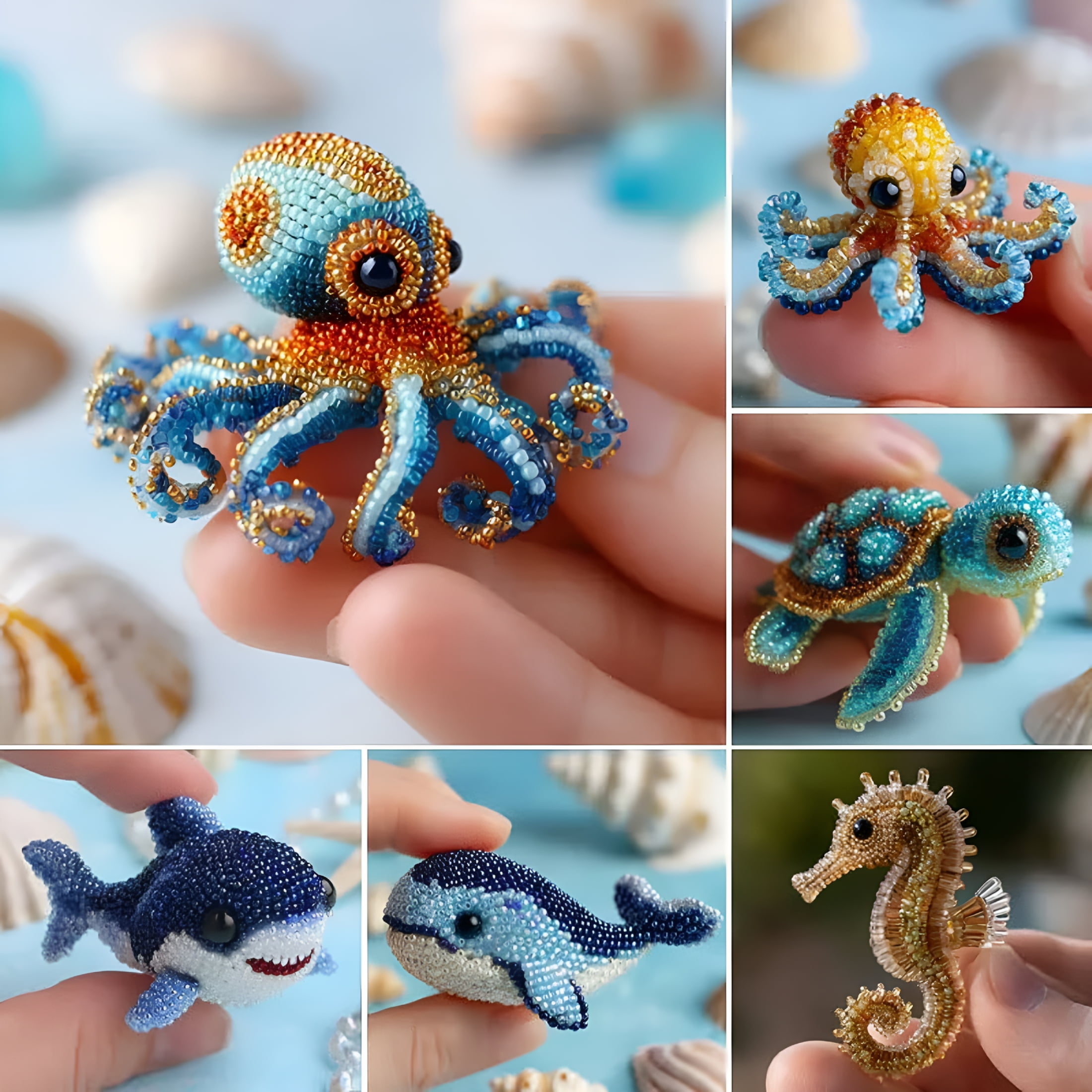 TUWAFE 2026 New Octopus Bead Embroidery Kit 3D Ocean Animals Diy Beadwork Craft Kit for Beginners Adults Beaded Ornament Art Supplies&Gift Handmade Gifts Starter Embroidery Set for Craft Lovers