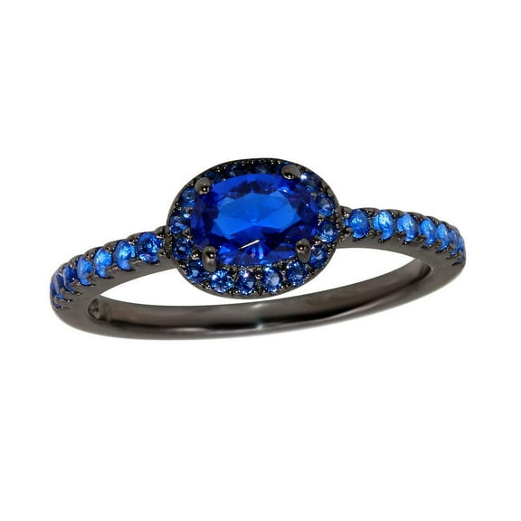 Black Rhodium Plated 925 Sterling Silver Blue Oval Ring Band Cubic Zirconia Jewelry Female Size 7