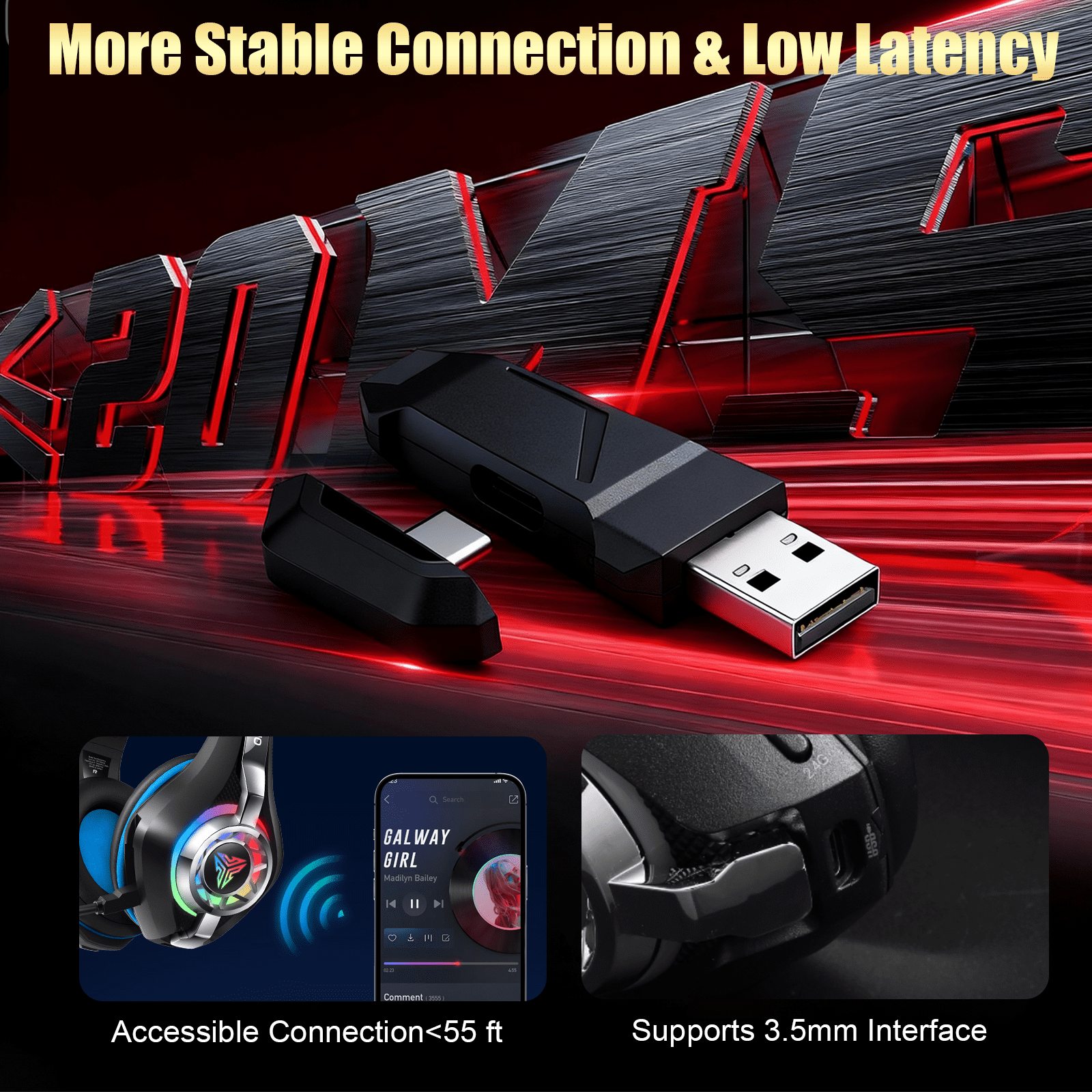 2.4GHz Wireless Gaming Headset for PS4/PS5/Xbox/Switch/PC, Bluetooth Over Ear Headphones with ENC Noise Cancelling Mic,7.1 Stereo Surround Sound, 40mm Drivers, RGB Light, 45H Battery Gaming Headphone