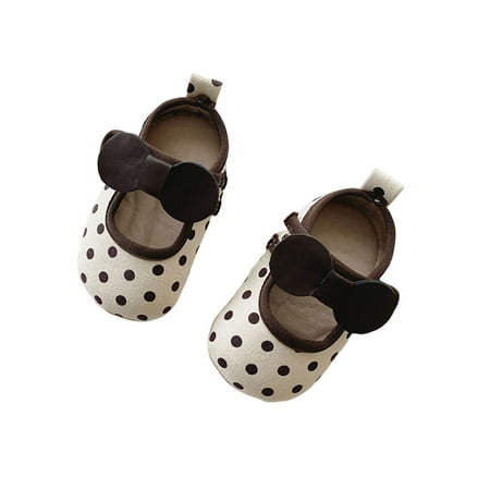 

Crocowalk Infant Crib Shoes Soft Sole Mary Jane First Walkers Flats Newborn Princess Dress Shoe Birthday Polka Dot Bowknot White 18-24 months