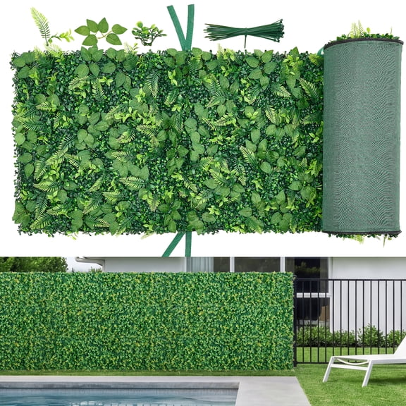 KFFKFF Artificial Plant Wall, 4 Panels, Each 2 x 8 ft Boxwood Greenery Panels, UV-Resistant Privacy Fence, Faux Grass Backdrop for Weddings, Indoor and Outdoor Use in Gardens, Backyards