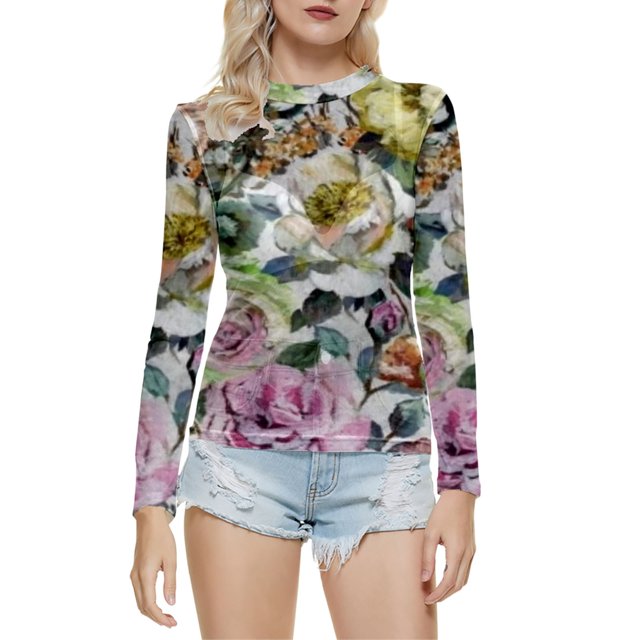 Gibobby Blusas Termicas Dama Blusa de manga larga con cuello redondo a la moda de verano para mujer, camisa estampada superior semitransparente, camisa inferior(Beige, XXXL)