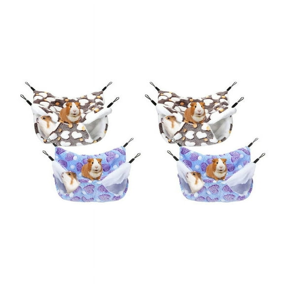 4 Pieces Guinea Pig Rat Hammock Guinea Pig Hamster Ferret Hanging Hammock Toys Bed for Small Animals Small,4 x Hammock, & Brown