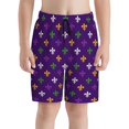 thumbnail image 2 of Cauagu Purple Mardi Gras Print Swim Trunks for Men,Youth Boys Swim Shorts Compression Liner Beach Shorts Boys' Swimming Shorts 7-20 Years Bathing Suit-Medium, 2 of 7