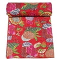 thumbnail image 2 of Handblock Multi Animal Bird Print Handmade Cotton Kantha Quilting Throw Blanket Hippie Queen/King Size Bohemian Block Kantha Quilt With 2 Pillow Cover, 2 of 5