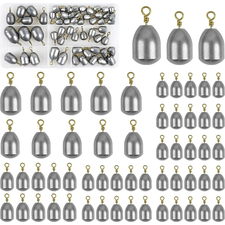 Iron Fishing Weights Assortment, 58pcs Fish Bass Sinkers Casting Weight Kit  with Tackle Box 7 Weights